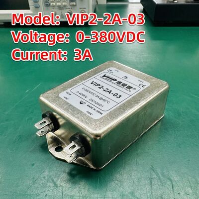 VIP2-2A-10 DC EMI Filter with 250VDC Rated Voltage, 50dB Min Insertion Loss, and 0.5mA Max Leakage Current
