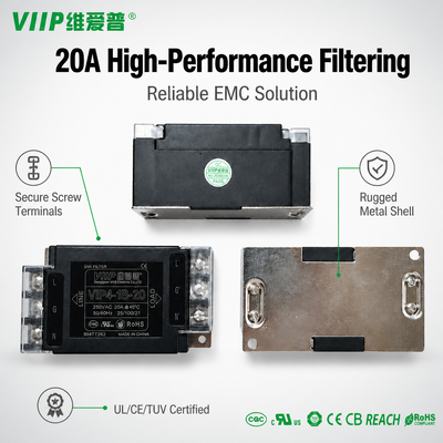 VIP4‑1B‑20 EMI Power Line Filter 20A 115‑250VAC Terminal Block Connection Common‑Mode Differential‑Mode Noise Filter For Sensitive AC Equipment