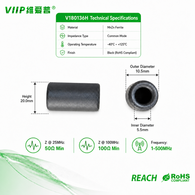 Eco-Friendly RoHS REACH V180136H Ferrite Toroid Core, Industrial Grade EMI Noise Filter for Power Supply & Communication Devices