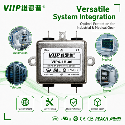 3-in-1 IEC EMI RFI Filter VIP4-1B-06 6A Panel Mount Power Entry Noise Suppression for Kiosk, Audio-Visual & Fitness Equipment