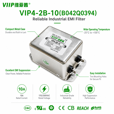 VIIP B042Q0394 VIP4-2B-10 AC EMI Filter 10A 115-250VAC 35mm DIN Rail Two-stage LC Topology Anti-interference Power Line Filter