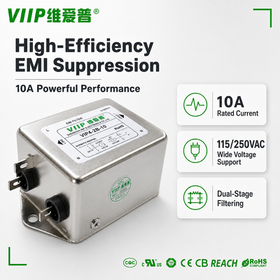 VIIP VIP4‑2B‑10(B042Q0551) AC EMI Power Filter 10A 250VAC, Factory Supply Sample Available RoHS REACH Certified for Industrial Equipment
